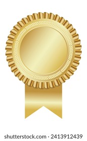 Gold medal. Gold medal on ribbon. Design winner golden medal prize. Symbol best trophy