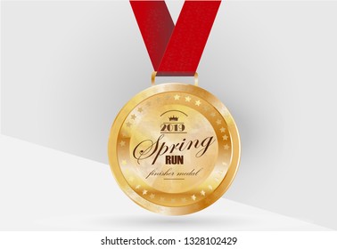 Gold medal on a ribbon, vector illustration