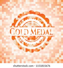 Gold Medal orange tile background illustration. Square geometric mosaic seamless pattern with emblem inside.