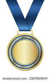 Gold medal. Realistic medal. Gold medal with ribbon. Prize for winner. Award with ribbon. Vector illustration