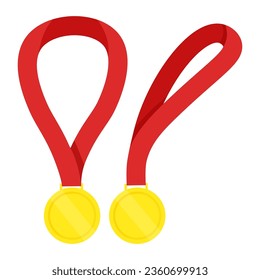 Gold medal with red ribbon