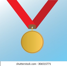 Gold medal with red ribbon
