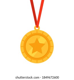 Gold medal with a red ribbon as an award for the first place in the competition. Championship Winner Trophy