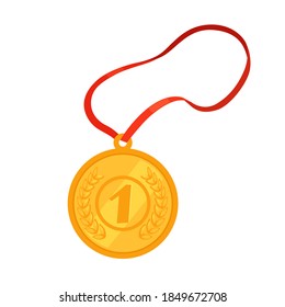 Gold medal with a red ribbon as an award for the first place in the competition. Championship Winner Trophy