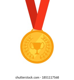 Gold medal with a red ribbon as an award for the first place in the competition. Championship Winner Trophy