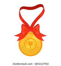 Gold medal with a red ribbon as an award for the first place in the competition. Championship Winner Trophy
