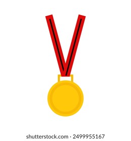 A gold medal with a red ribbon to be worn around the neck of the winner in a contest or championship