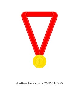 gold medal with red ribbon. first place medal. winner. festival theme, championship, tournament. vector illustration
