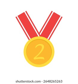 Gold medal with red ribbon isolated on white background