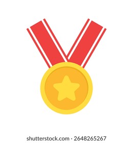 Gold medal with red ribbon isolated on white background