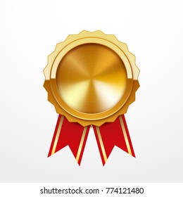 Gold medal with red ribbon, isolated on white