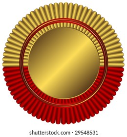 Gold medal with red ribbon on white background (vector)