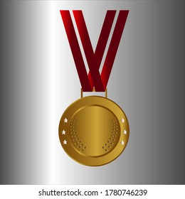 Gold Medal With Red Ribbon Vector
