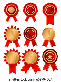Gold medal and red ribbon. Vector illustration