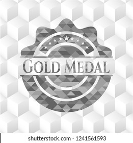 Gold Medal retro style grey emblem with geometric cube white background