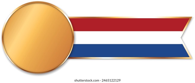 gold medal with ribbon banner with flag of Netherlands