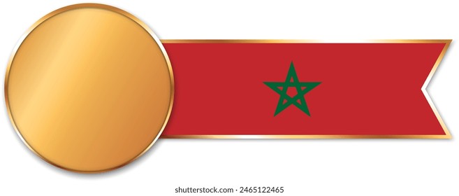 gold medal with ribbon banner with flag of Morocco