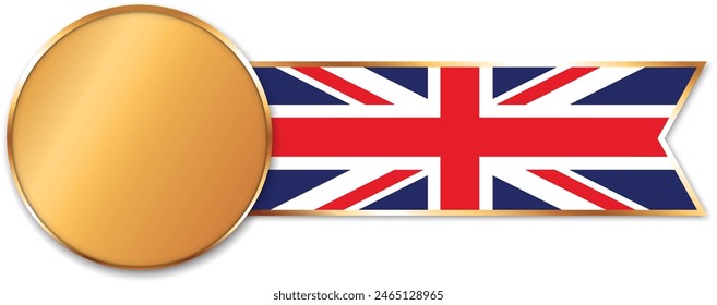 gold medal with ribbon banner with flag of UK