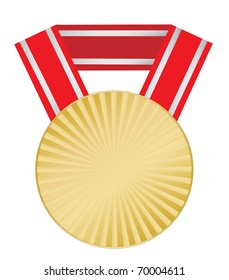 Gold medal with a ribbon and the effect of diverging rays