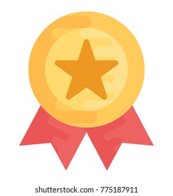 A gold medal with ribbon flat vector icon design