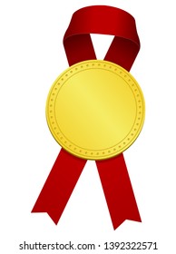 Gold medal & ribbon illustration / red