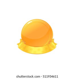Gold Medal and ribbon Isolated on white. Icon design for app, interface, playing card, ui, game, banner. Appraisement. Cartoon Vector illustration