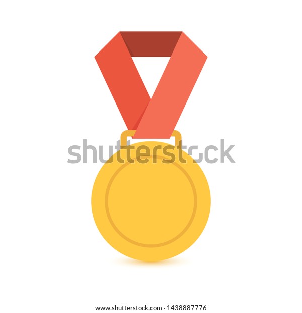 白い背景に金色のメダルとリボン トレンディーな平らなスタイル 1等賞 成功のシンボル ベクターイラスト のベクター画像素材 ロイヤリティフリー