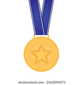 Gold medal with ribbon. vector illustration