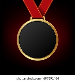 Gold medal and ribbon for the winner.vector round empty polished medal
