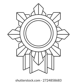 Medalha de ouro com fitas e raios. Prêmio do jogo para os vencedores. Ilustração do prêmio para competições desportivas.