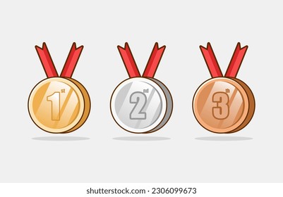 gold medal with ribbons vector illustration