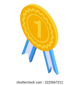 Gold medal satisfaction level icon isometric vector. Customer feedback. Emoticon happy