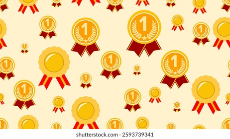 Gold medal seamless pattern. Medallion pattern. Medallion illustration pattern. Medallion background. Perfect for fabrics, textile, wallpaper, and decor. SSTKbackgrounds