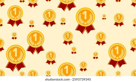 Gold medal seamless pattern. Medallion pattern. Medallion illustration pattern. Medallion background. Perfect for fabrics, textile, wallpaper, and decor. SSTKbackgrounds