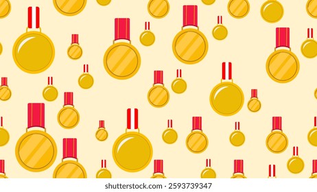 Gold medal seamless pattern. Medallion pattern. Medallion illustration pattern. Medallion background. Perfect for fabrics, textile, wallpaper, and decor. SSTKbackgrounds