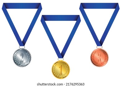 Gold medal silver medal bronze medal with ribbons mockup template