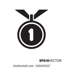 Icono negro sólido de medalla de oro. Símbolo glifo de éxito y campeonato deportivo. Galardonar ilustración vectorial plana.