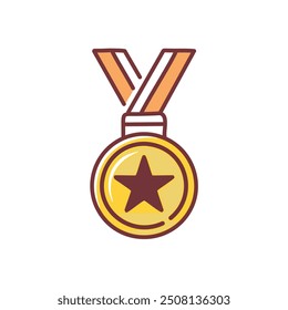 Gold medal with star icon illustration. A simple vector illustration of a golden medal with a star, perfect for representing achievement, success, or victory.