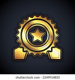 Gold Medal with star icon isolated on black background. Winner achievement sign. Award medal.  Vector