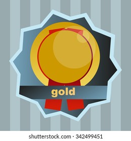 gold medal in the star with inscription on striped background