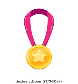 Gold medal with star on ribbon. Cartoon illustration of winner's pendant. Champion's Award