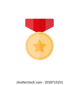 Gold medal with star and red ribbon.