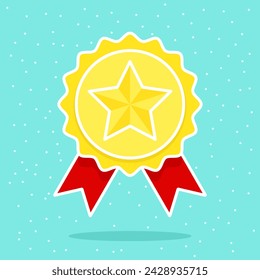 Gold medal with star and red ribbon