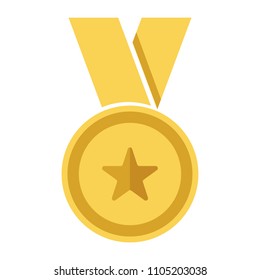 Gold medal with star and ribbon. Winner award icon. Best choice badge. Vector illustration