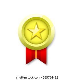 Gold medal with star. Vector illustration.