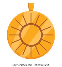 Gold medal with sun shaped pattern, symbolizing achievement and excellence
