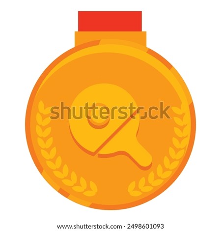 Gold medal with a table tennis racket engraved, celebrating the victory of an athlete in a ping pong competition