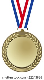 gold medal with tricolor ribbon on white background