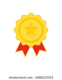 Gold medal trophy with red ribbon stock illustration