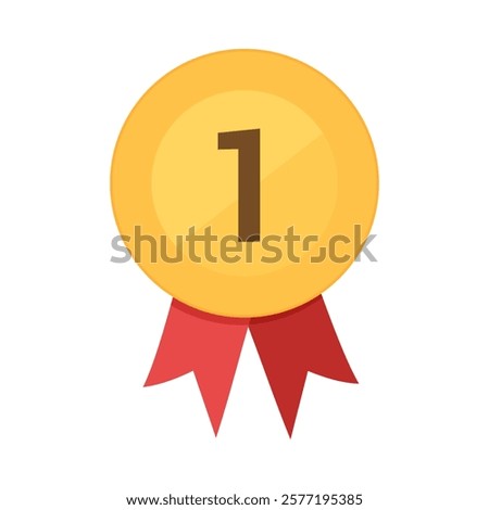 Gold Medal Vector - 1st Place medal award templates for sports competitions, school certificates, or corporate recognition - with red ribbon